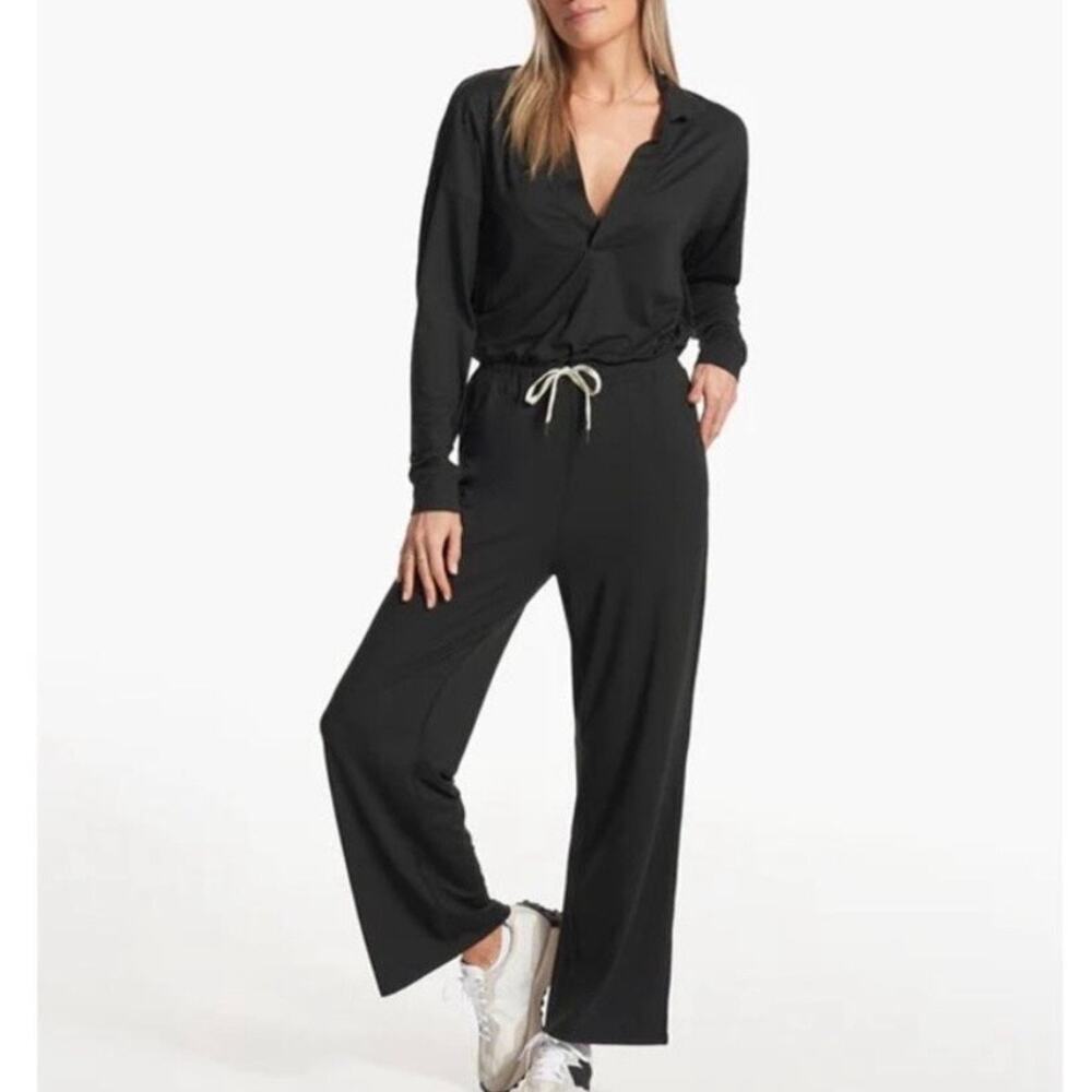 Vuori Lux Intentions Wide Leg Long Sleeve Collared Jumpsuit Black Size Small